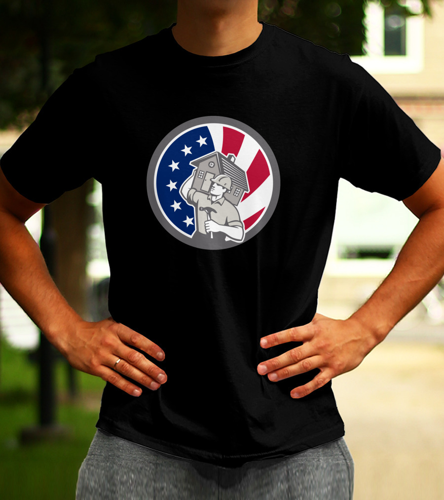 American Building Contractor USA Flag Home Construction Worker T-Shirt