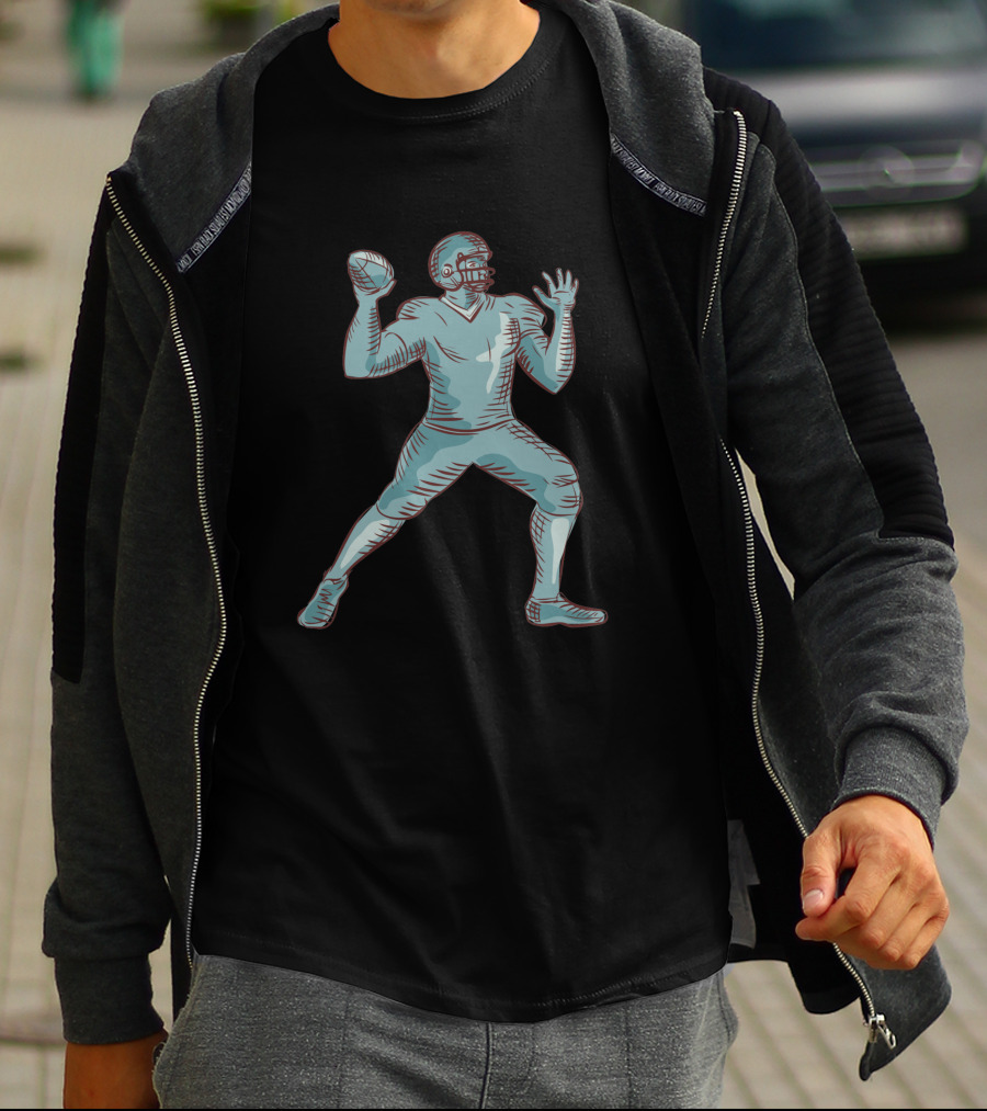 American Football Quarterback Throwing Etching 1074401 T-Shirt