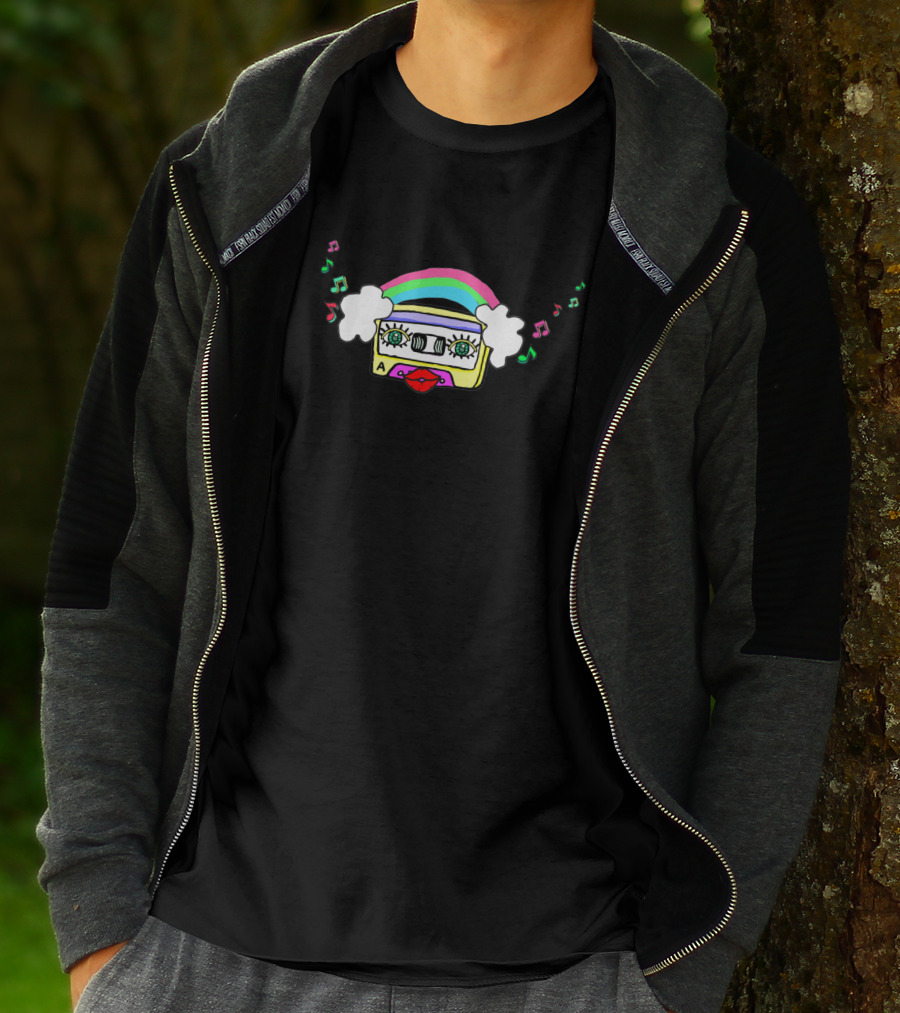 Amo La Musica 186373 Rainbow Cassette Tape With Music Notes And Lips T-Shirt