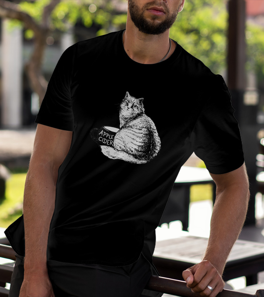 Apple Cider Cat Illustration Featuring Feline On Mug 1186326 T-Shirt