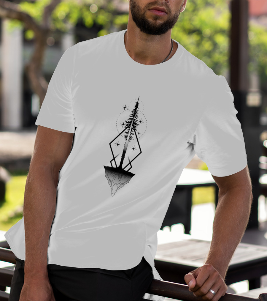 Ascension 384095 Floating Geometric Tree With Stars And Roots T-Shirt