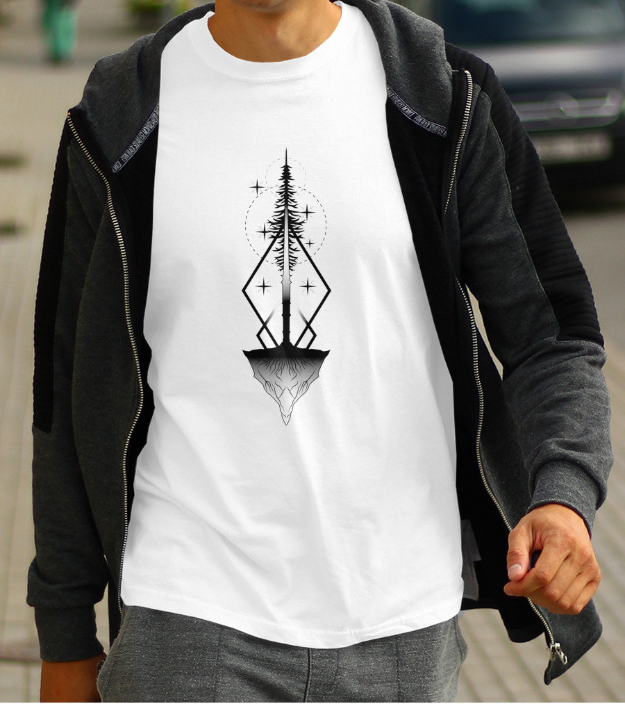 Ascension 384095 Floating Geometric Tree With Stars And Roots T-Shirt