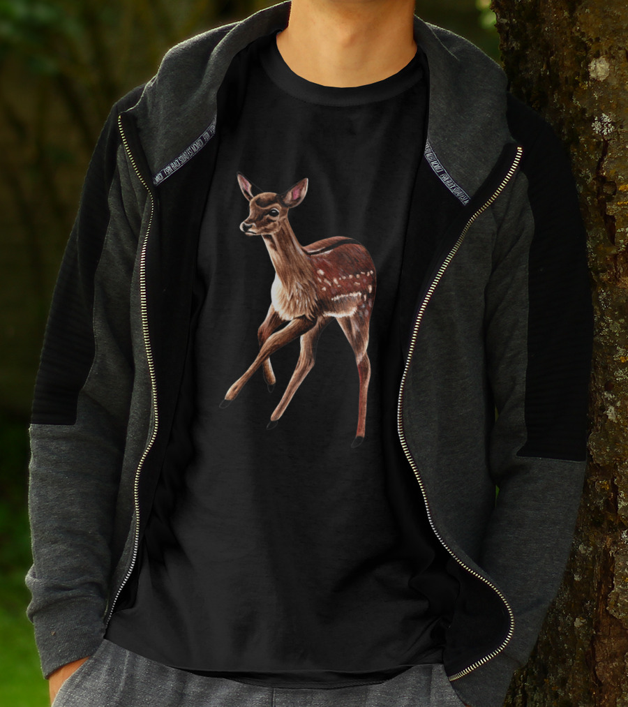 Baby Fallow Deer Fawn Ink And Watercolour Wildlife T-Shirt