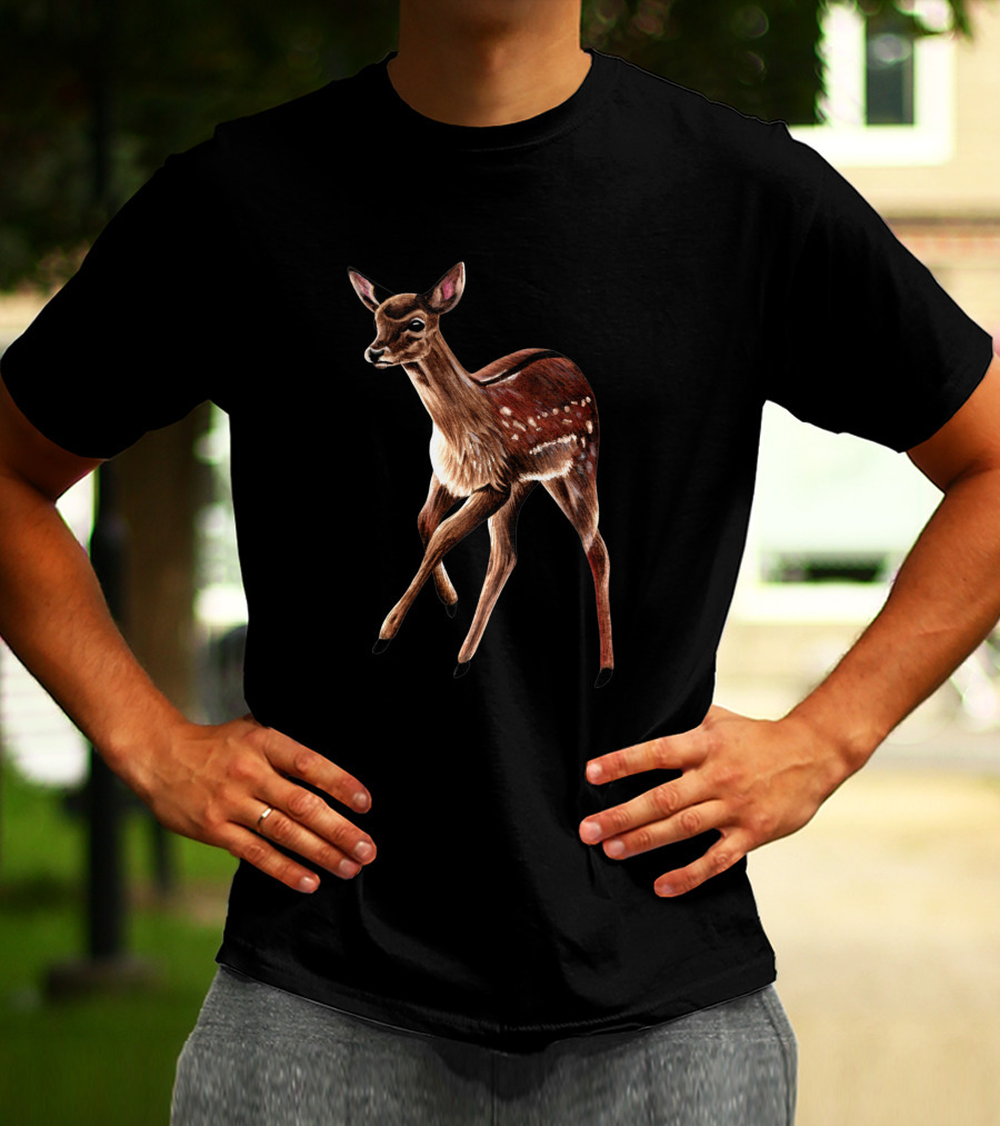 Baby Fallow Deer Fawn Ink And Watercolour Wildlife T-Shirt