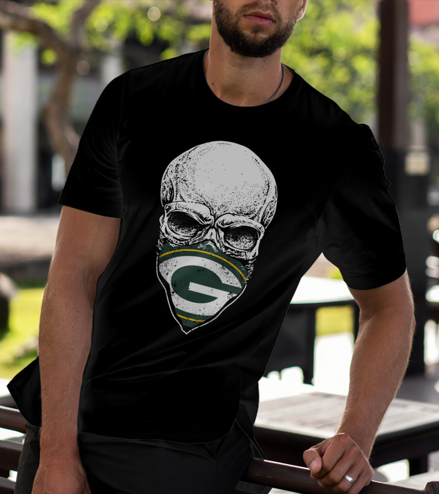Skull With Green Bay Packers Logo Mask T-Shirt