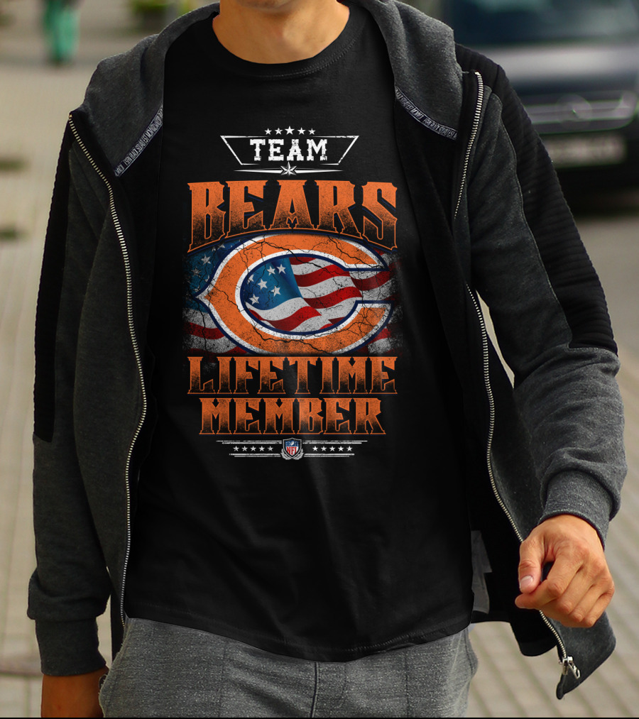 Team Chicago Bears Lifetime Member American Flag Nfl Stars T-Shirt