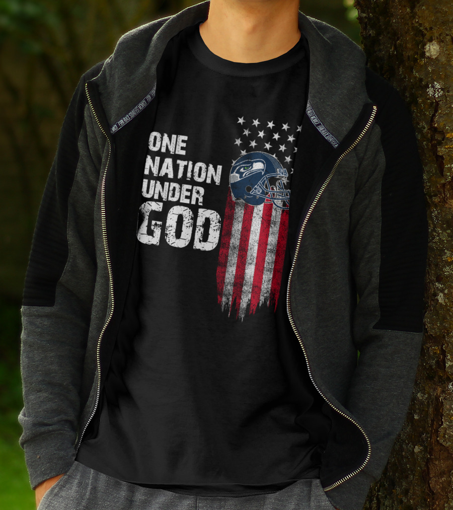 Seattle Seahawks One Nation Under God Flag Helmet T-Shirt