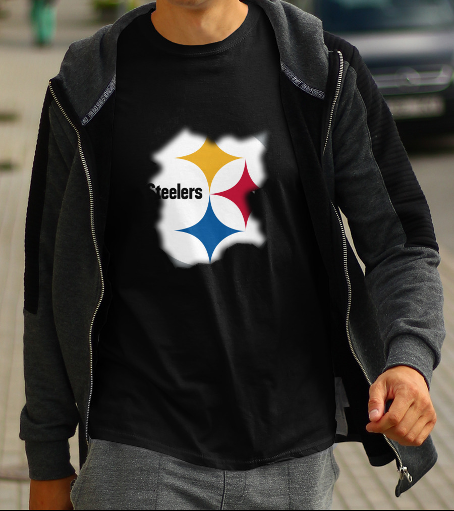 Pittsburgh Steelers Burst Design With Iconic Logo And Black T-Shirt