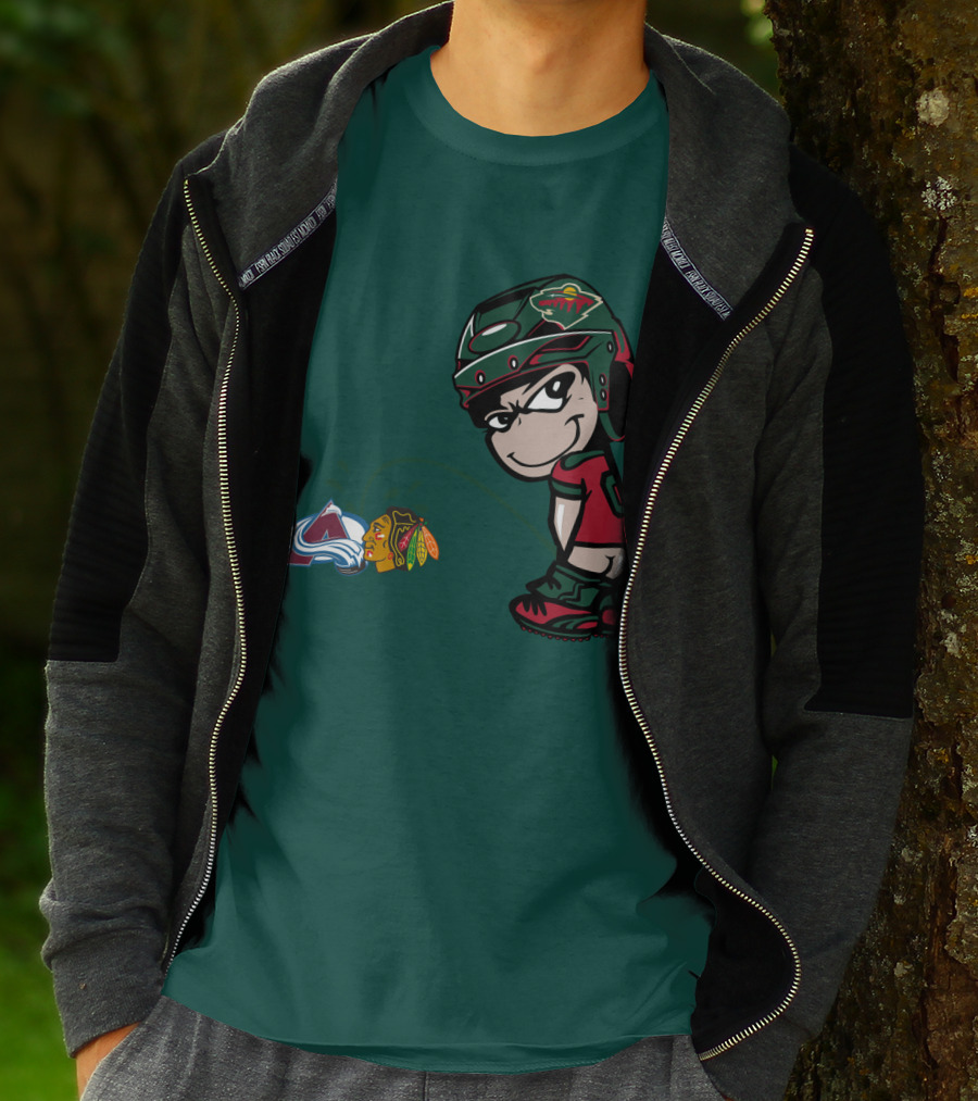 Minnesota Wild Hockey Team Rivalry With Chicago And Colorado Logos T-Shirt