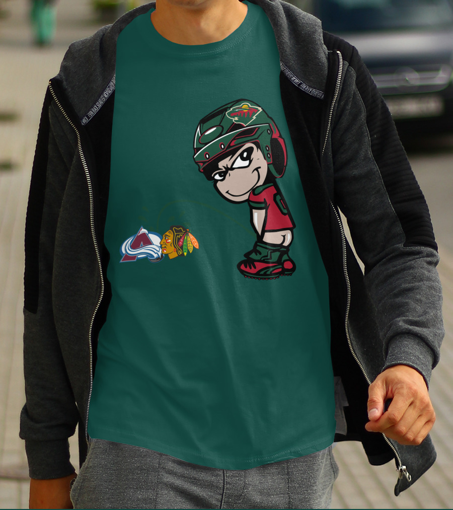 Minnesota Wild Hockey Team Rivalry With Chicago And Colorado Logos T-Shirt