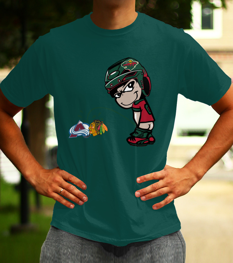 Minnesota Wild Hockey Team Rivalry With Chicago And Colorado Logos T-Shirt