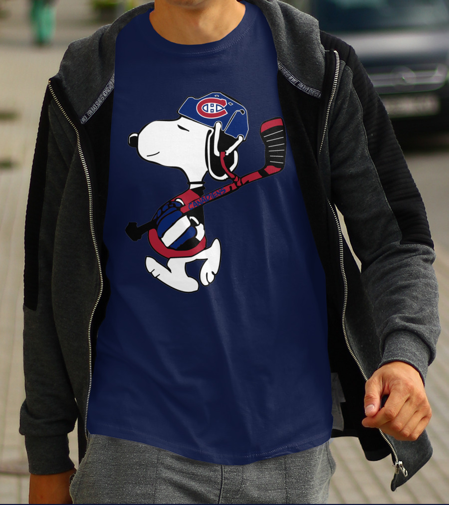Snoopy Montreal Canadiens Hockey Helmet And Stick T-Shirt