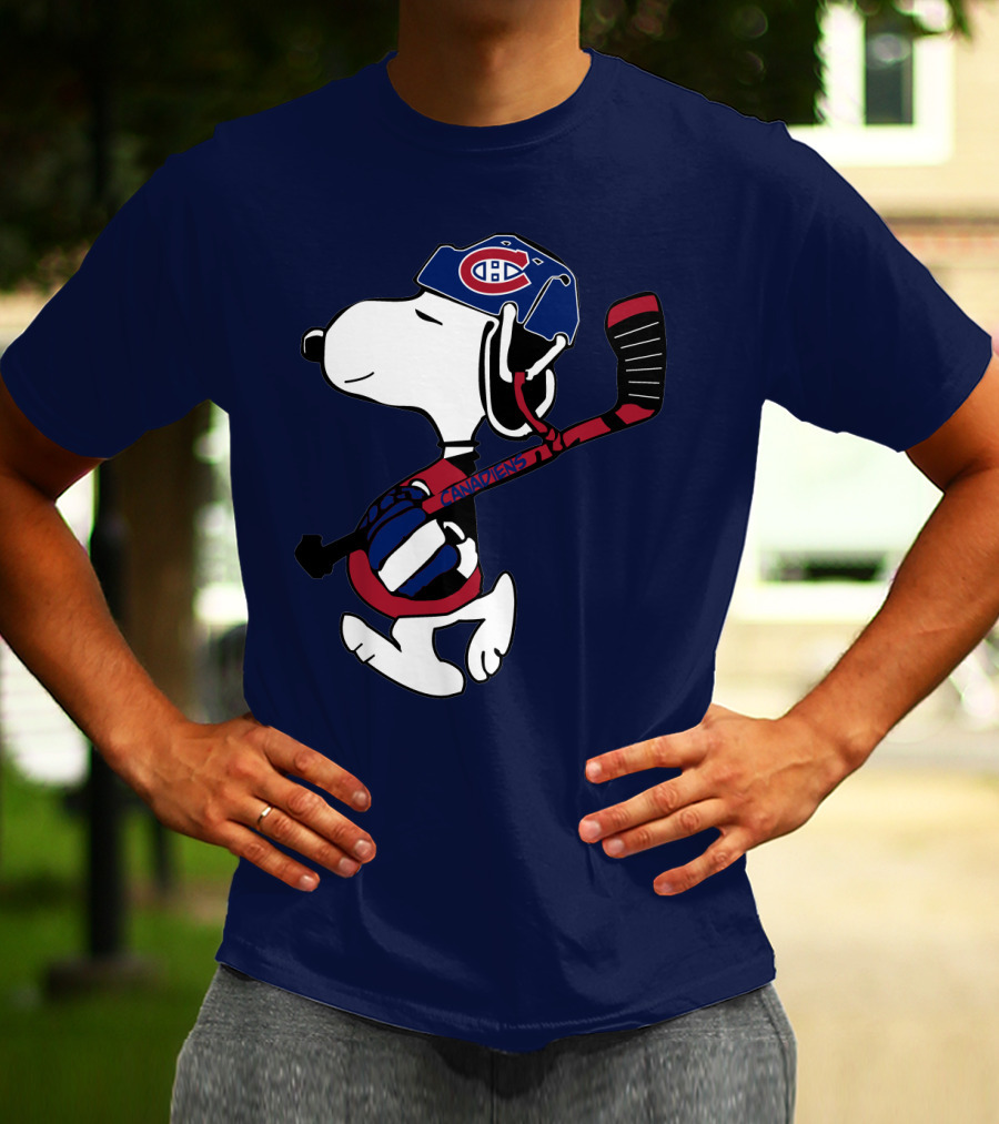Snoopy Montreal Canadiens Hockey Helmet And Stick T-Shirt