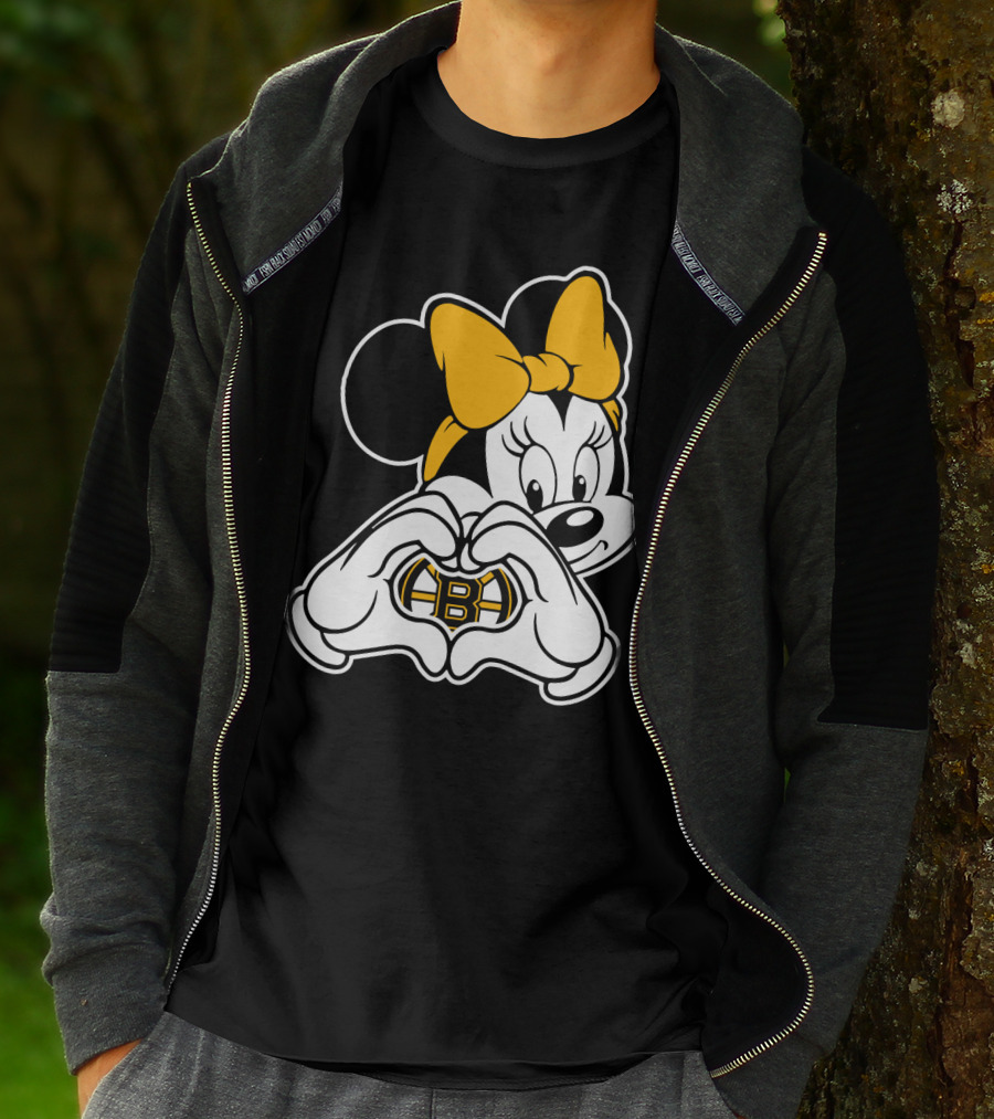 Boston Bruins Minnie Mouse Heart Hands T-Shirt