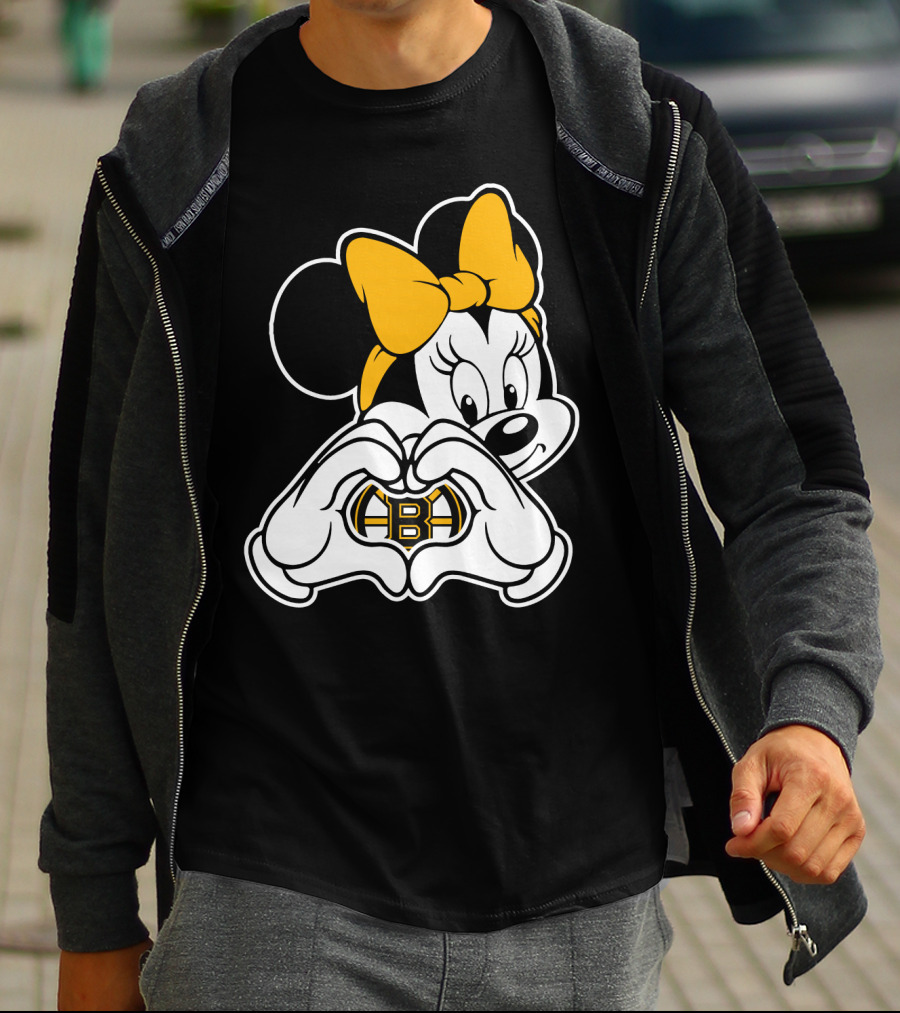 Boston Bruins Minnie Mouse Heart Hands T-Shirt