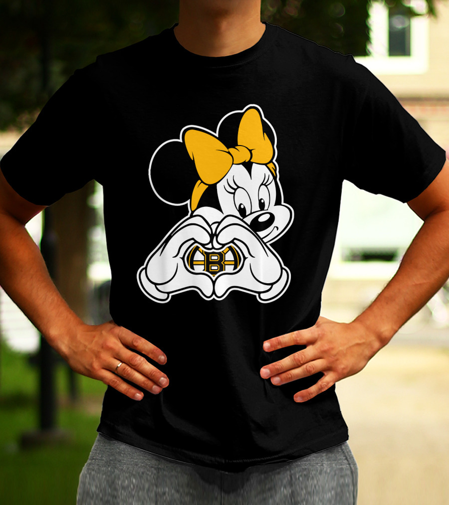 Boston Bruins Minnie Mouse Heart Hands T-Shirt
