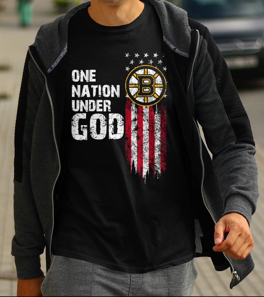One Nation Under God Boston Bruins American Flag Stars Stripes T-Shirt