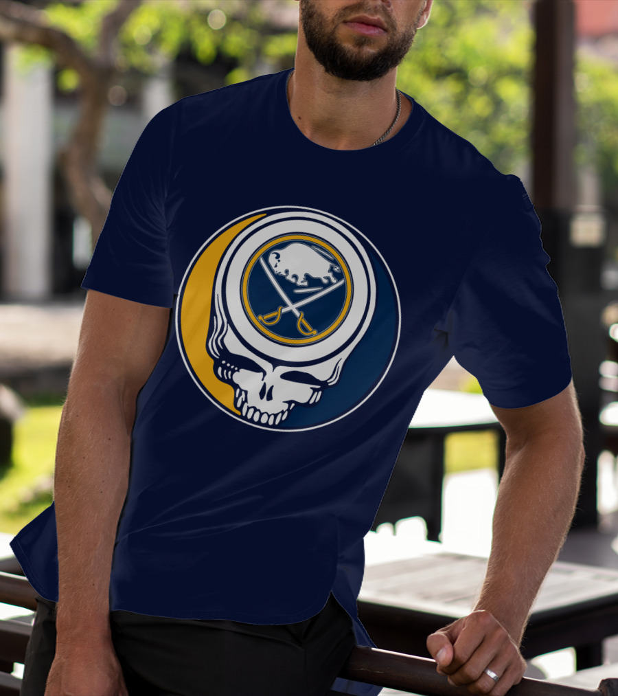 Buffalo Sabres Skull Logo Crossing Hockey Sticks And Circle T-Shirt
