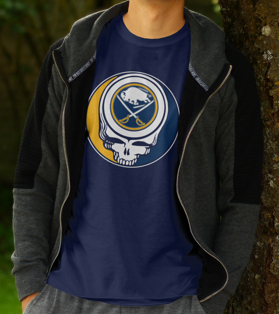 Buffalo Sabres Skull Logo Crossing Hockey Sticks And Circle T-Shirt