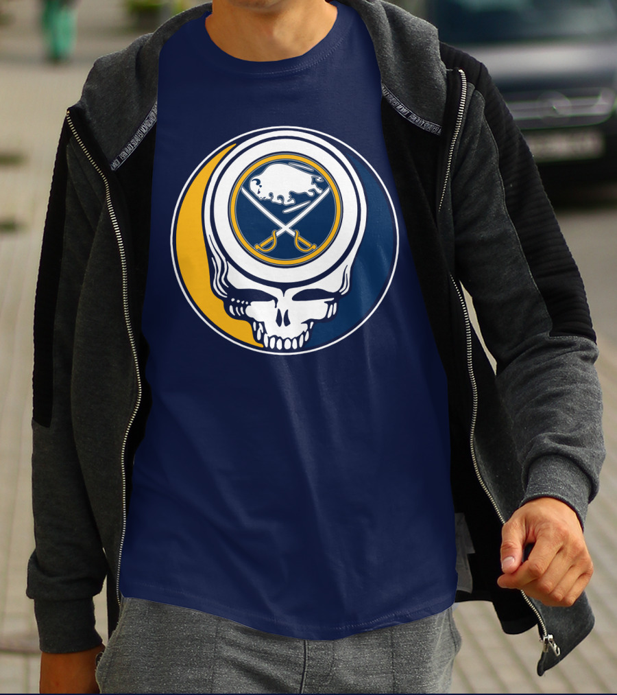 Buffalo Sabres Skull Logo Crossing Hockey Sticks And Circle T-Shirt