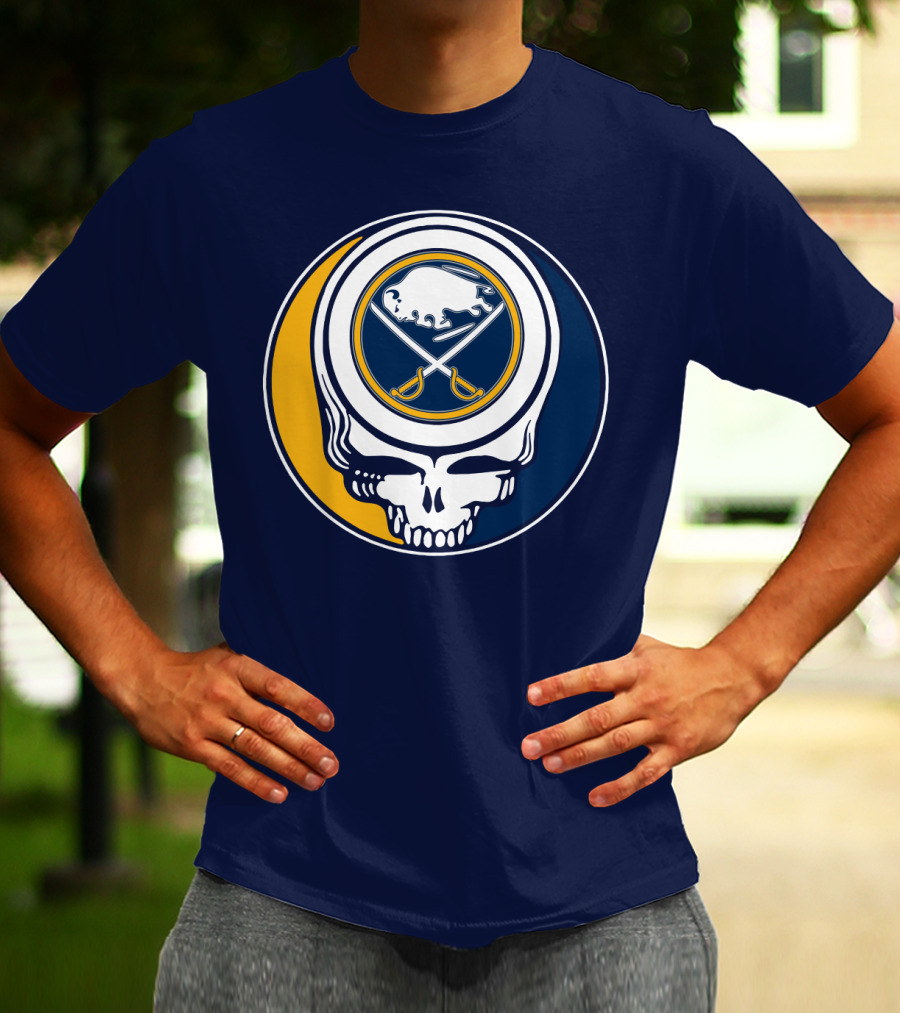 Buffalo Sabres Skull Logo Crossing Hockey Sticks And Circle T-Shirt