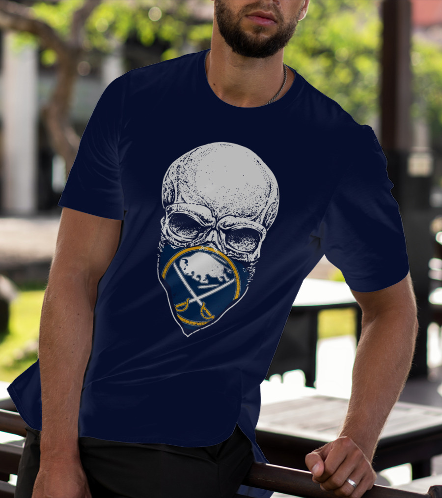 Buffalo Sabres Skull Mask Emblem With Crossed Sabres And Buffalo Silhouette T-Shirt