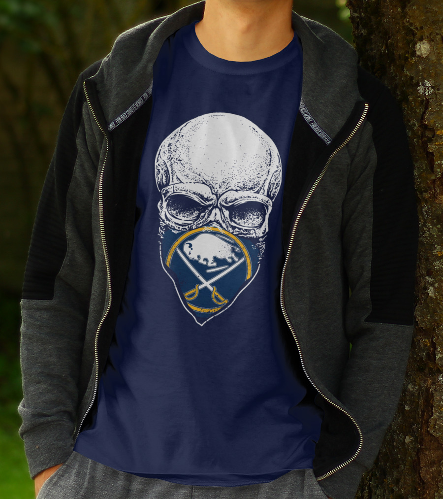 Buffalo Sabres Skull Mask Emblem With Crossed Sabres And Buffalo Silhouette T-Shirt