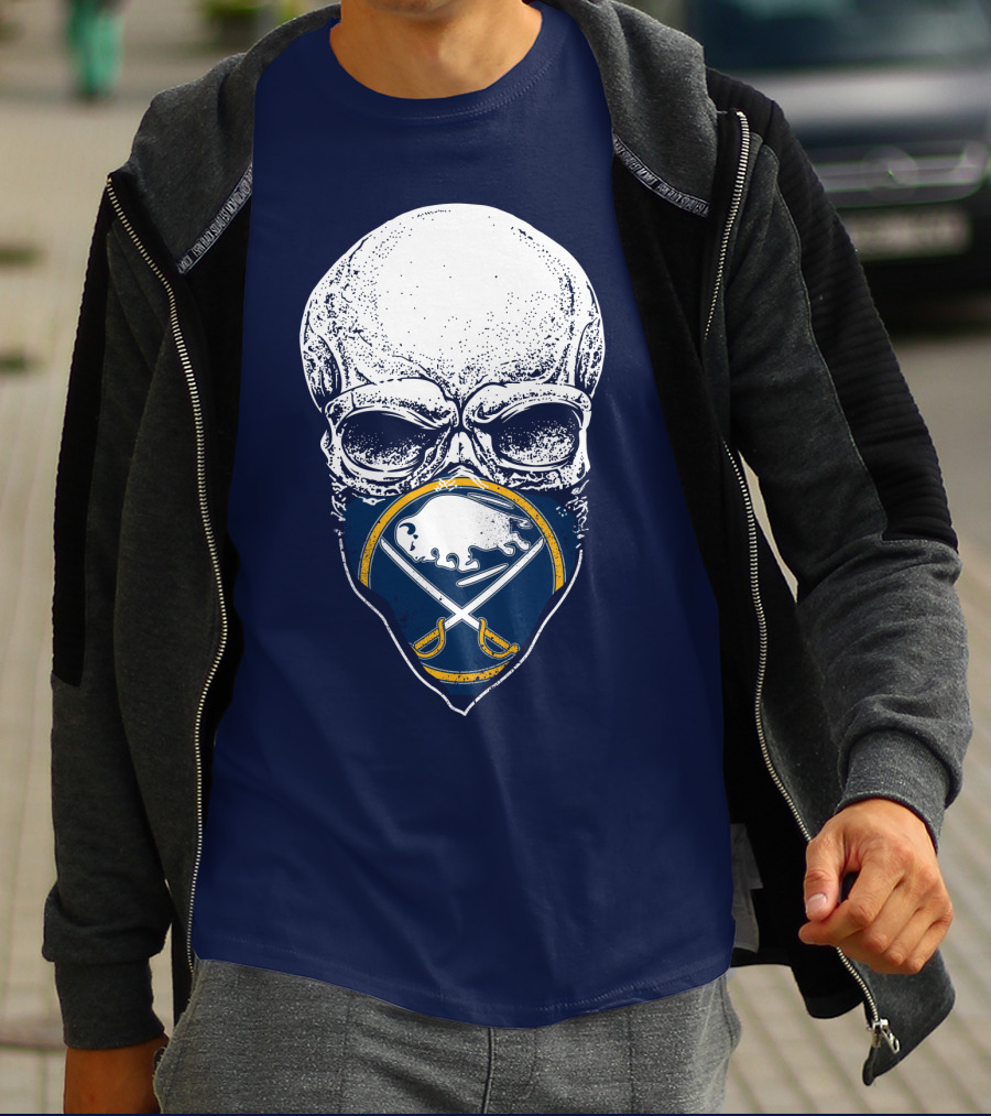 Buffalo Sabres Skull Mask Emblem With Crossed Sabres And Buffalo Silhouette T-Shirt