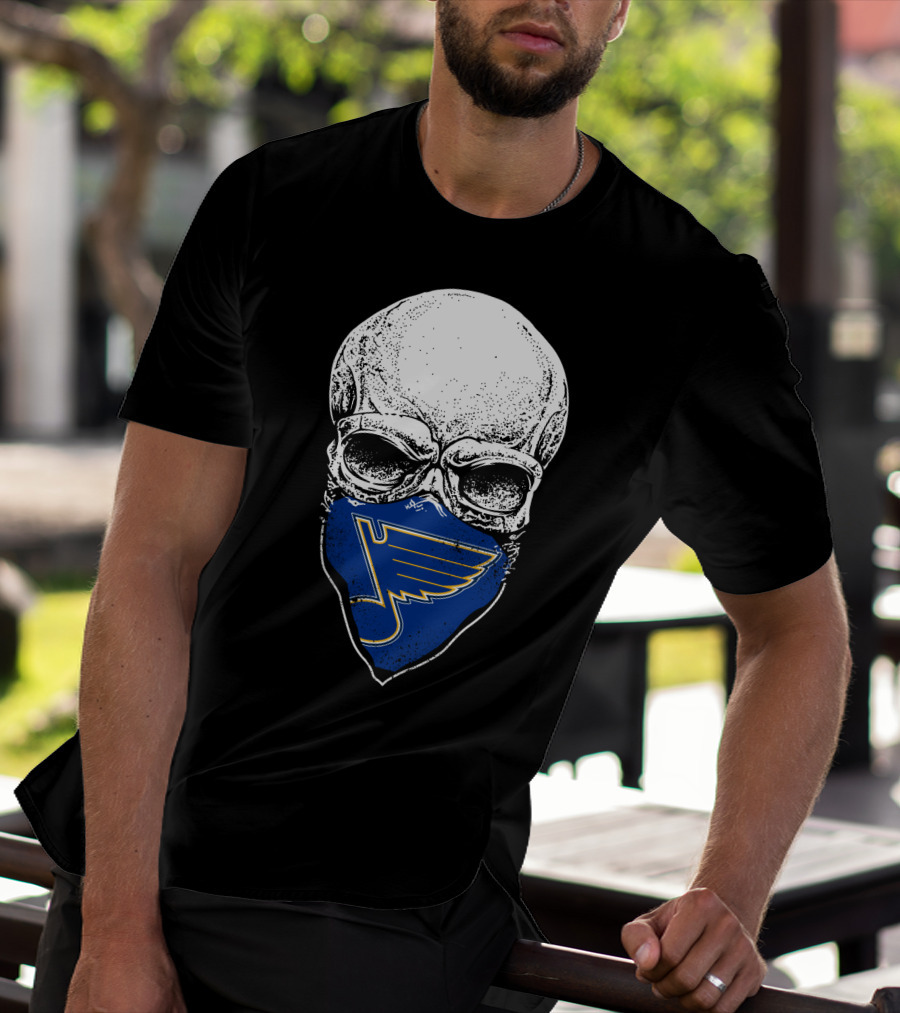 St. Louis Blues Skull Bandana With Iconic Winged Note T-Shirt