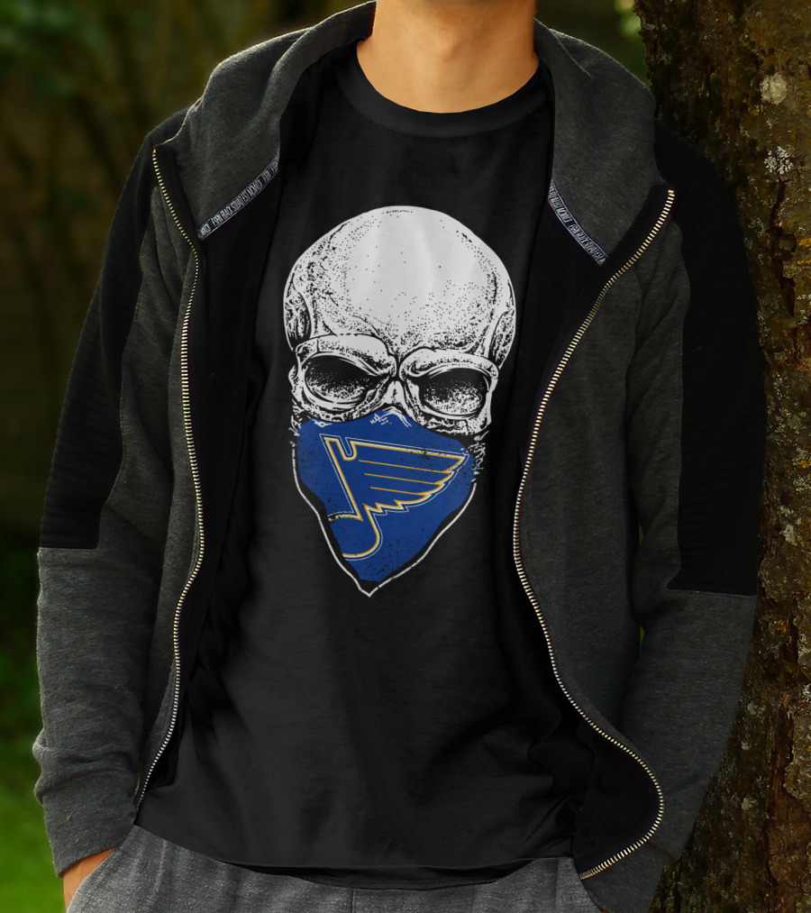St. Louis Blues Skull Bandana With Iconic Winged Note T-Shirt