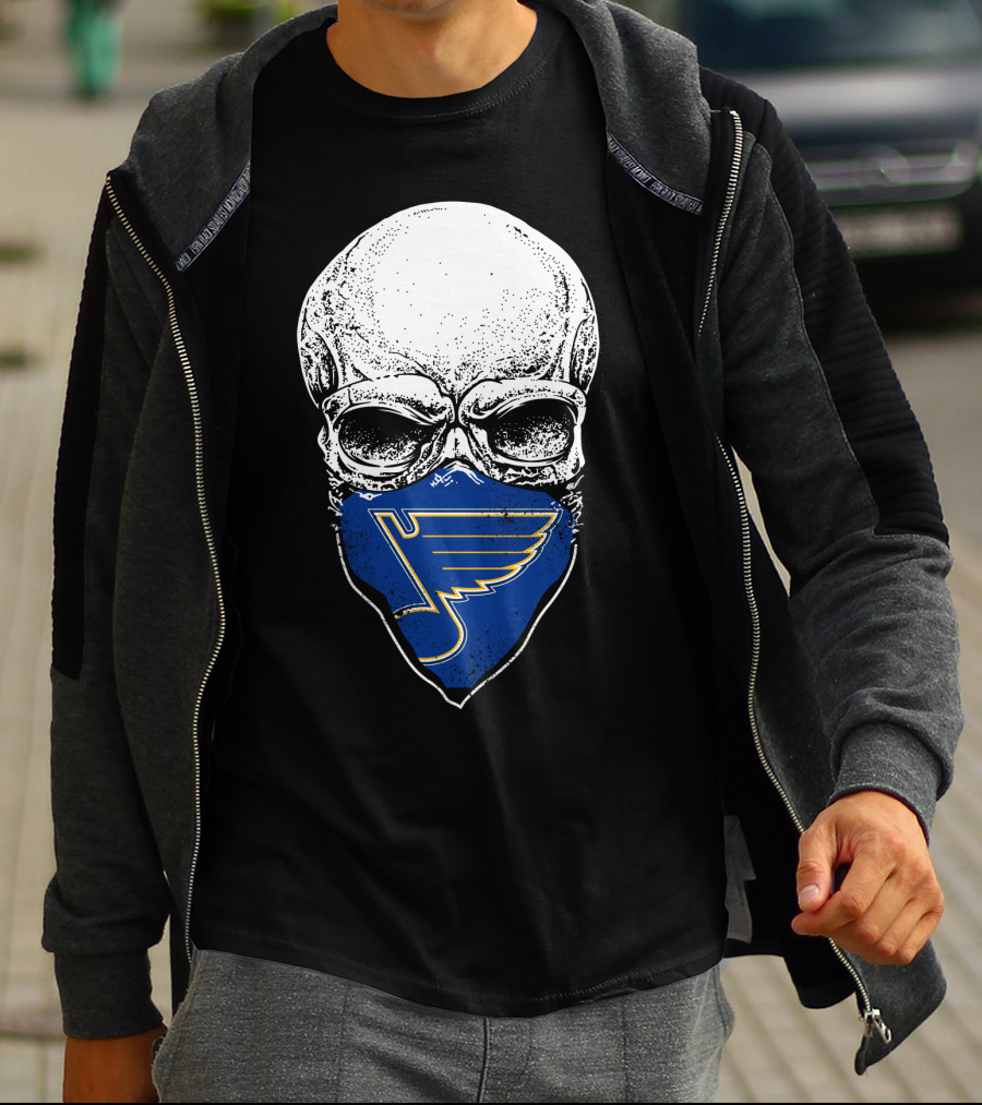 St. Louis Blues Skull Bandana With Iconic Winged Note T-Shirt