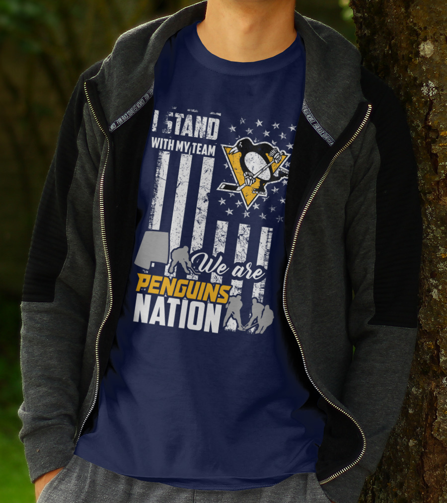 I Stand With My Team We Are Penguins Nation Stars Stripes Hockey Players T-Shirt