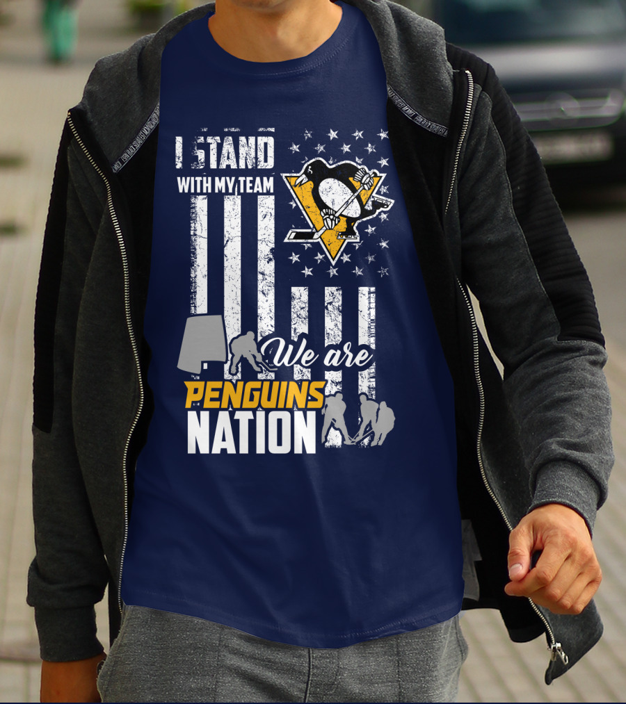 I Stand With My Team We Are Penguins Nation Stars Stripes Hockey Players T-Shirt