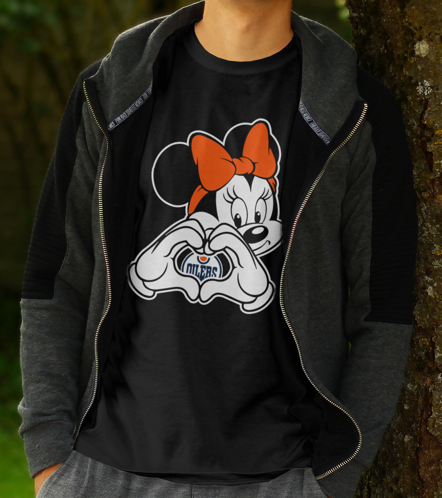 Edmonton Oilers Minnie Mouse Heart Hands T-Shirt