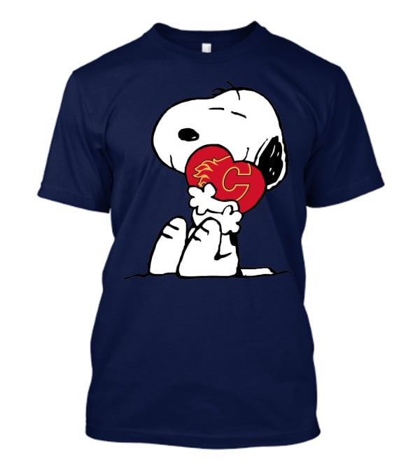 Snoopy Hugging Calgary Flames Heart T-Shirt