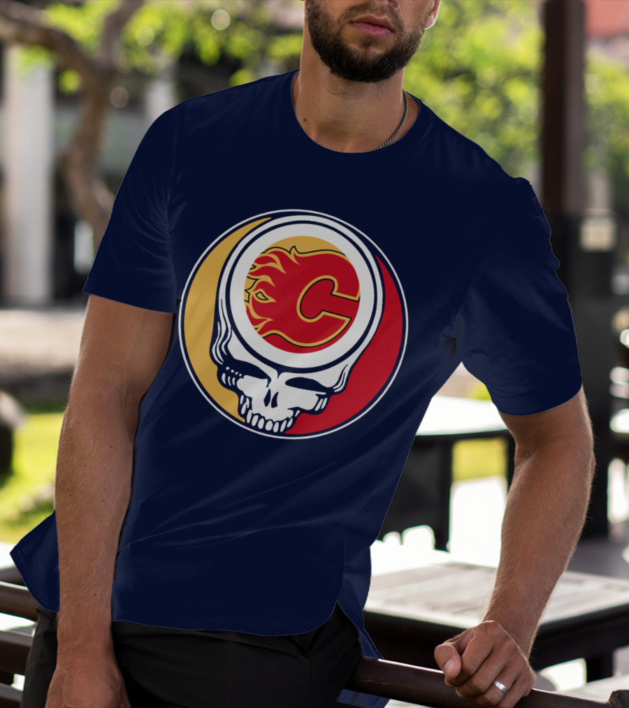 Calgary Flames Grateful Dead Skull Logo Fan Merchandise T-Shirt