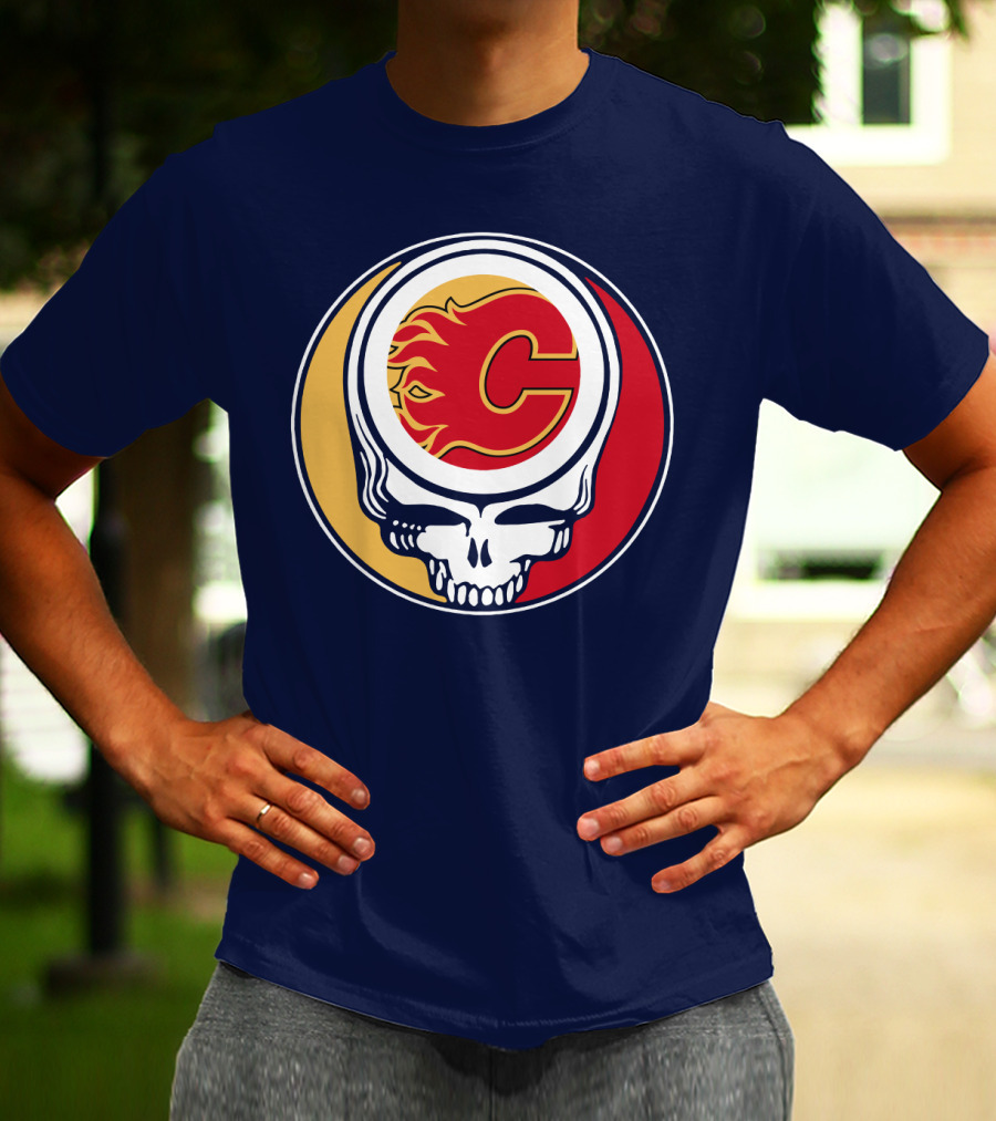 Calgary Flames Grateful Dead Skull Logo Fan Merchandise T-Shirt