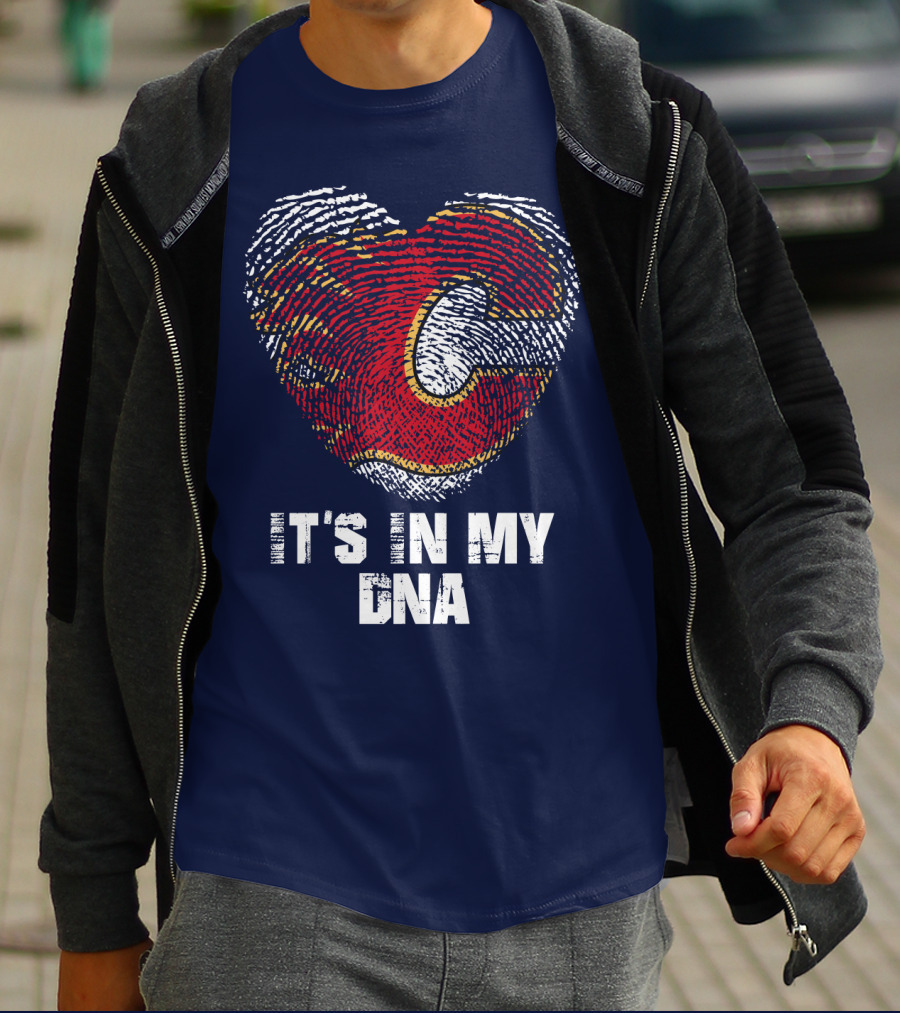 Calgary Flames Heart It's In My Dna Fingerprint T-Shirt