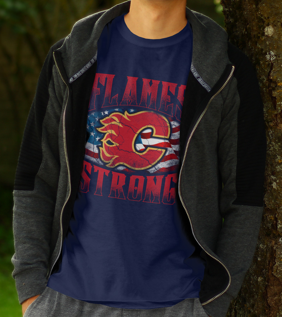 Flames Strong Calgary Flames American Flag T-Shirt