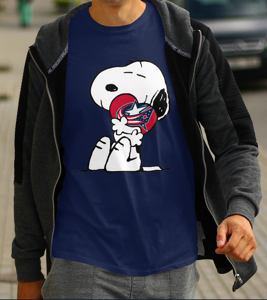 Snoopy Columbus Blue Jackets Nhl Logo Hug T-Shirt