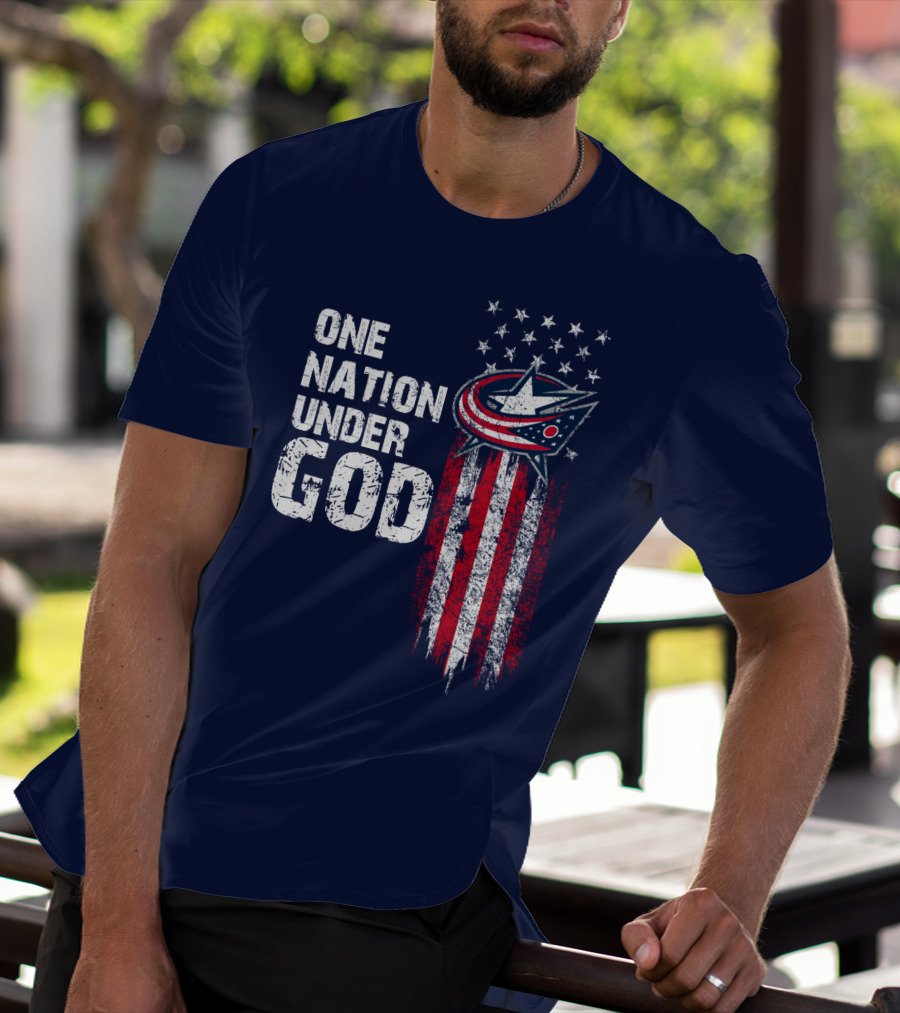 One Nation Under God Columbus Blue Jackets Flag Stars And Stripes T-Shirt