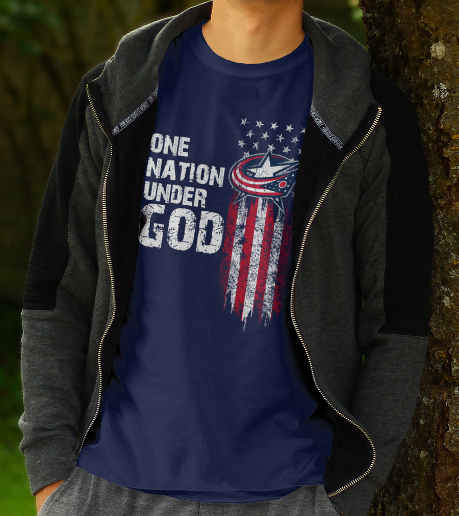 One Nation Under God Columbus Blue Jackets Flag Stars And Stripes T-Shirt