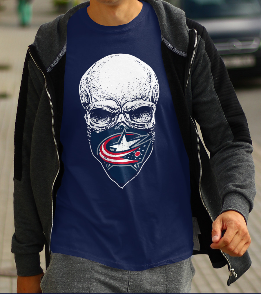 Columbus Blue Jackets Skull Bandana T-Shirt