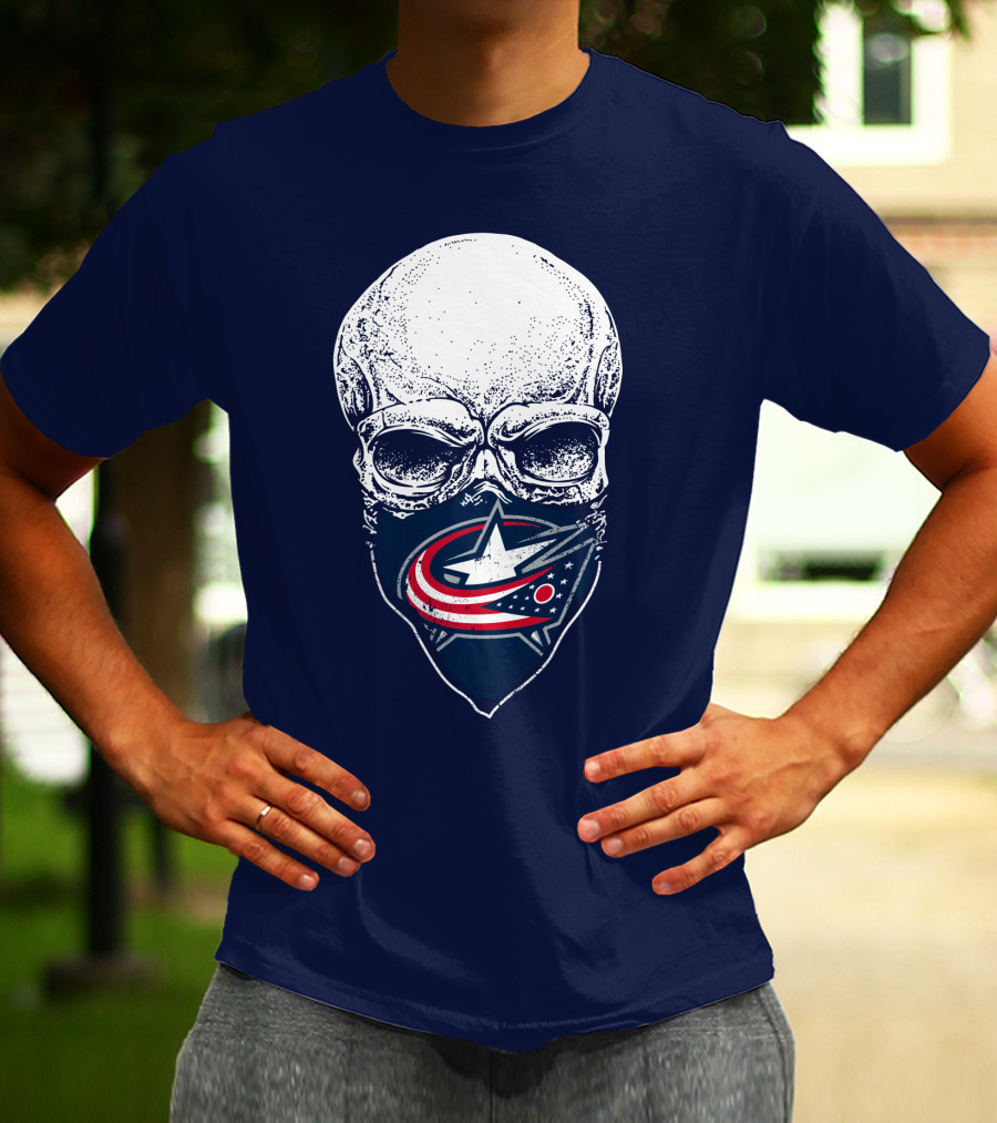Columbus Blue Jackets Skull Bandana T-Shirt