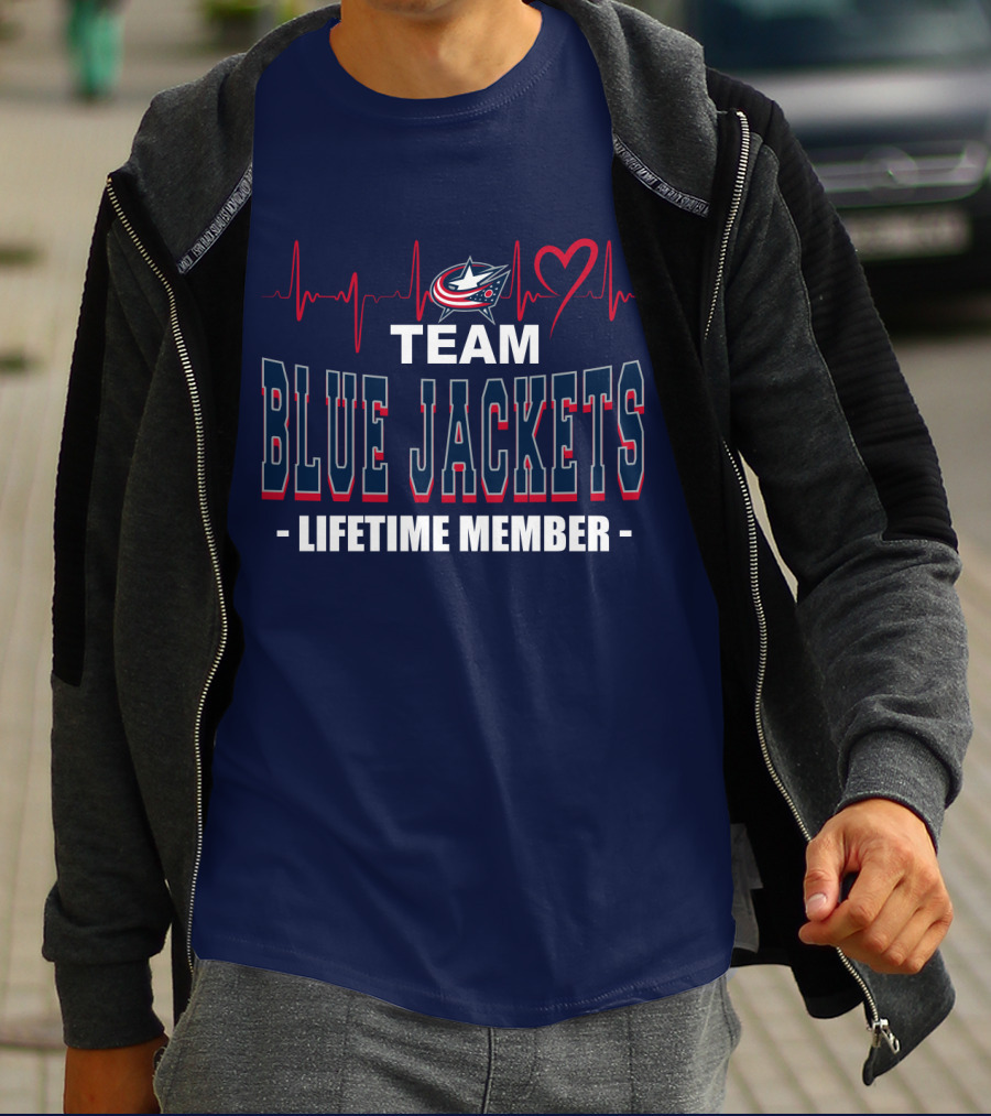 Team Blue Jackets Lifetime Member Heartbeat T-Shirt