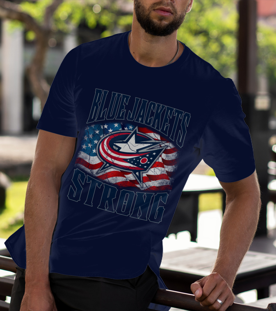 Blue Jackets Strong American Flag T-Shirt