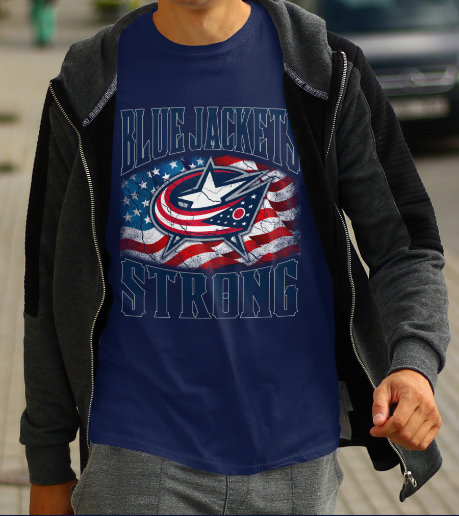 Blue Jackets Strong American Flag T-Shirt