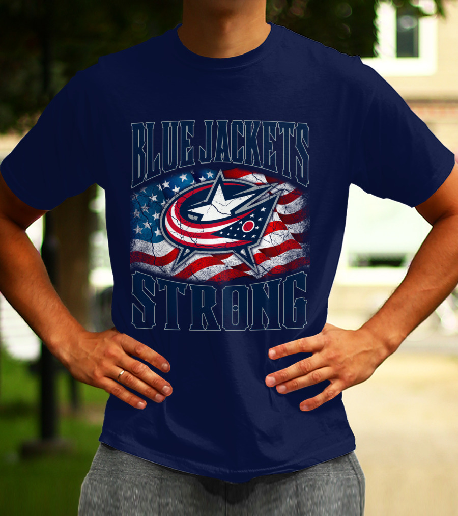 Blue Jackets Strong American Flag T-Shirt