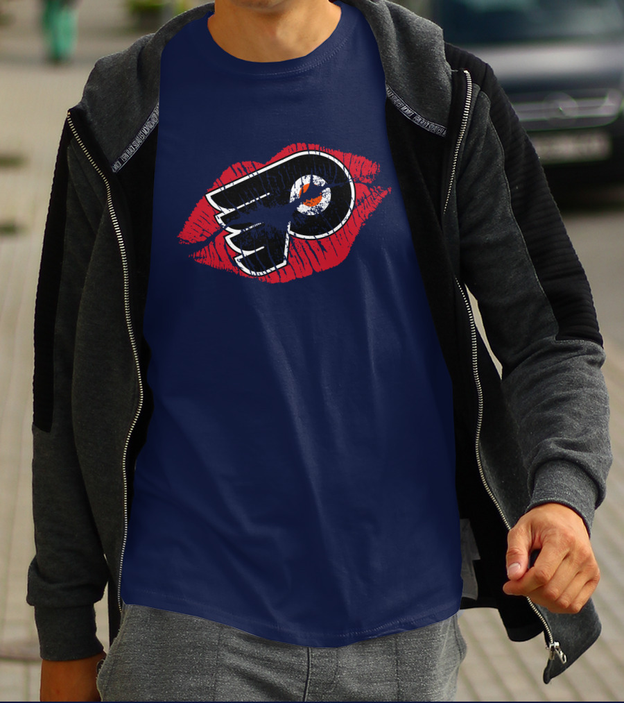 Philadelphia Flyers Logo With Red Lips T-Shirt
