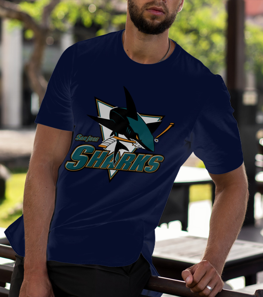San Jose Sharks Hockey Team Logo With Shark And Hockey Stick T-Shirt